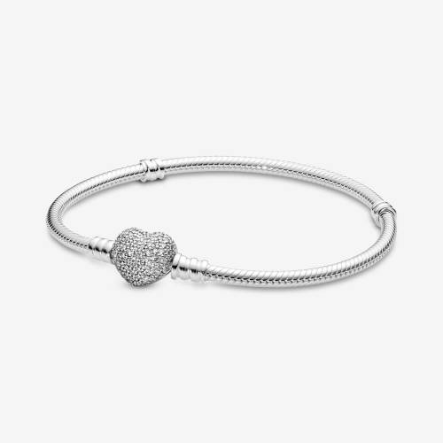 Bracciale Pandora con chiusura a cuore pavè