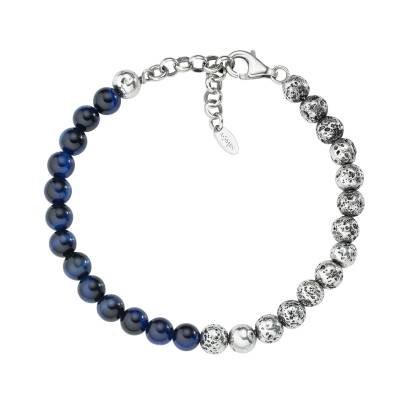 Bracciale Amen Pietra Lavica e Occhio di Tigre Blu