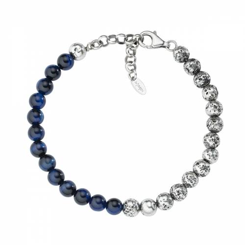 Bracciale Amen Pietra Lavica e Occhio di Tigre Blu