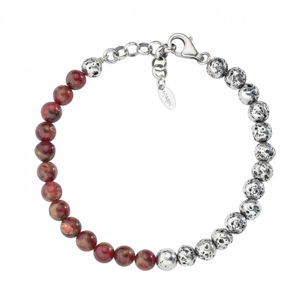 Bracciale Amen con Pietra Lavica e Occhio di Tigre Rosso