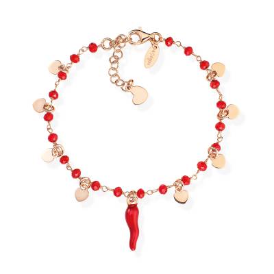 Bracciale Amen con Cornetto Rosso, Cristalli e Cuori