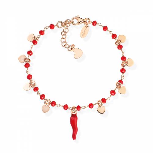 Bracciale Amen con Cornetto Rosso, Cristalli e Cuori