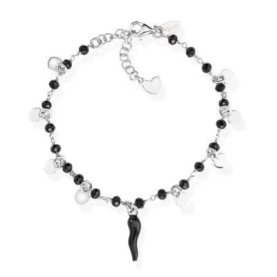 Bracciale Amen con Cornetto Nero, Cristalli e Cuori