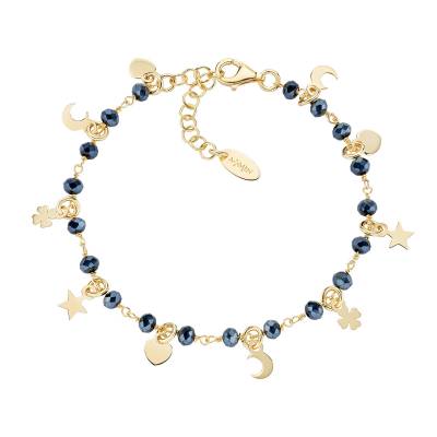 Bracciale Amen con Charm Dorati e Cristalli Blu