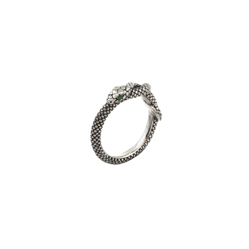 Anello Nove25 Fedina Serpente con Occhi Zirconia Cubica Verde