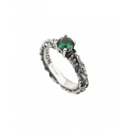 Fedina Nove25 Foglie Solitario Cubic Zirconia Verde