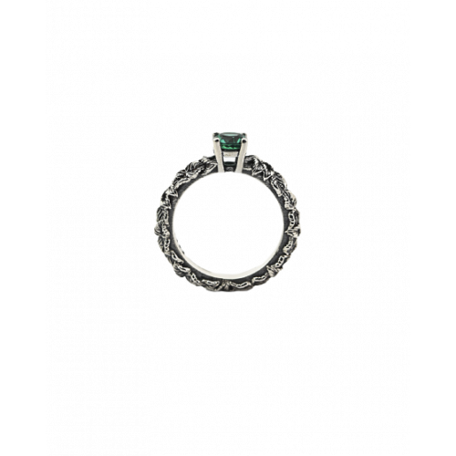 Fedina Nove25 Foglie Solitario Cubic Zirconia Verde