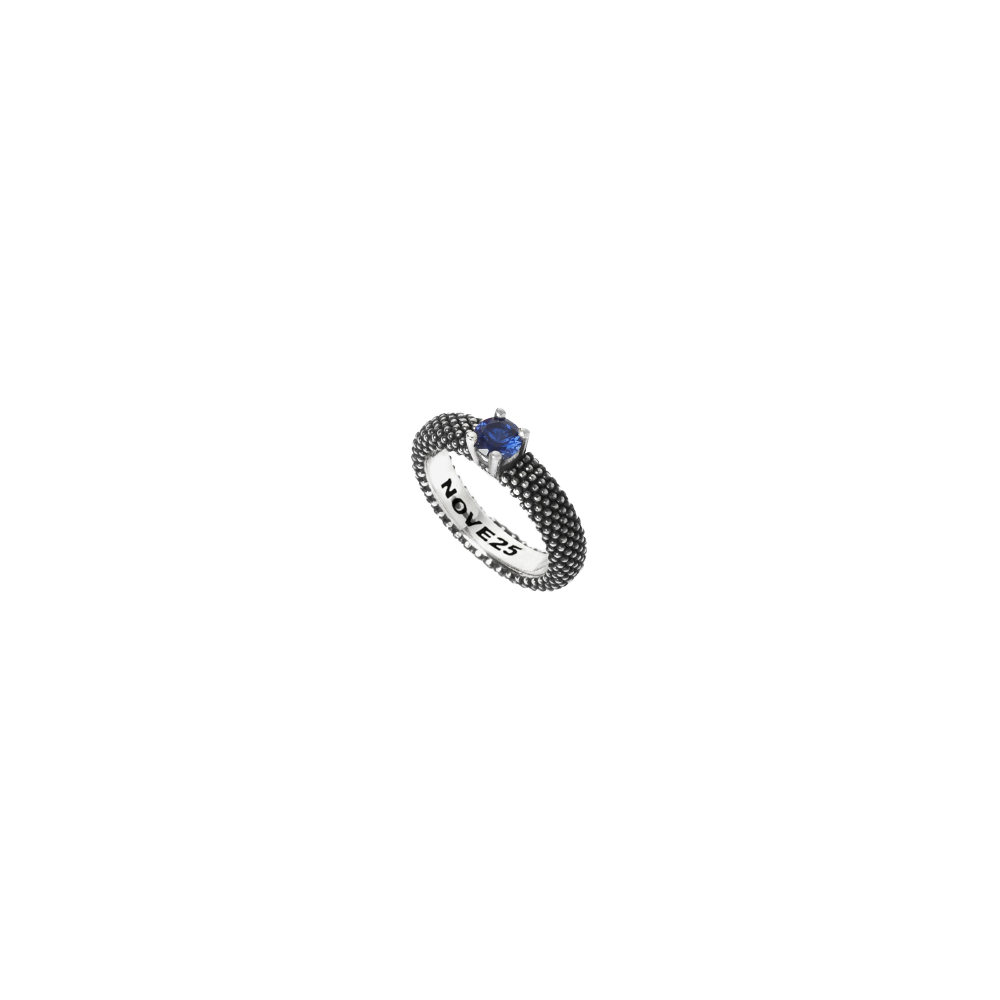 Anello Nove25 Fede Puntinata Solitario Spinello Blu