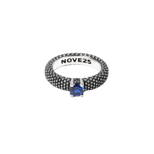 Anello Nove25 Fede Puntinata Solitario Spinello Blu