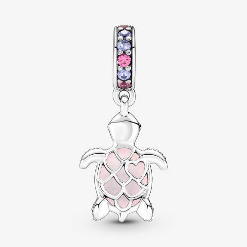 Charm Pandora Pendente Tartaruga Marina Rosa Vetro di Murano