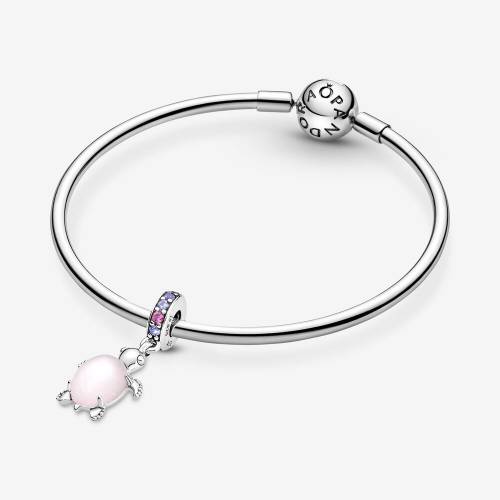 Charm Pandora Pendente Tartaruga Marina Rosa Vetro di Murano