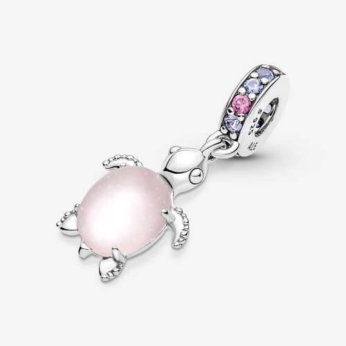 Charm Pandora Pendente Tartaruga Marina Rosa Vetro di Murano