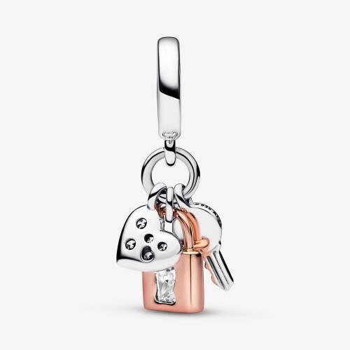 Charm Pandora Pendente Chiave, Lucchetto e Cuore