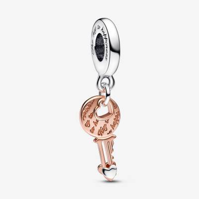 Charm Pandora Pendente Chiave della Felicità con Cuore Scorrevole