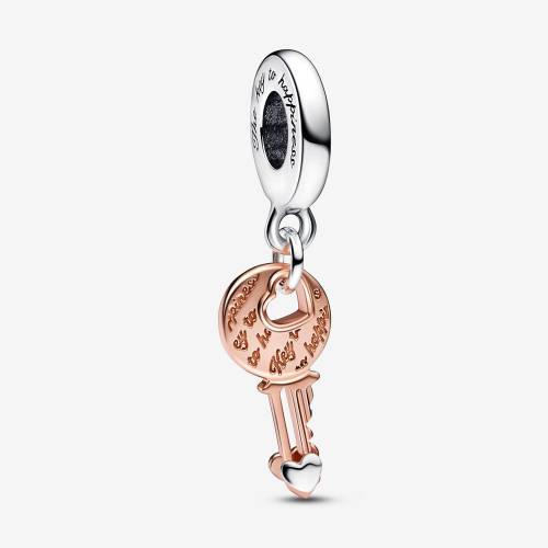 Charm Pandora Pendente Chiave della Felicità con Cuore Scorrevole