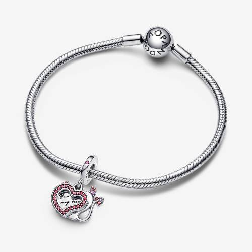 Charm Pandora Pendente Doppio Cuore "Heart on fire’’