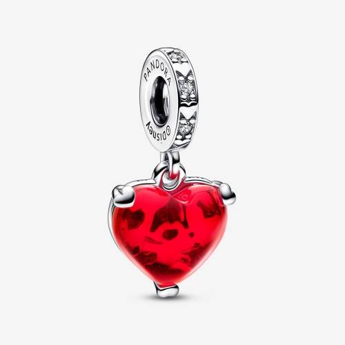 Charm Pandora Disney, Mickey e Minnie, Cuore in Vetro di Murano