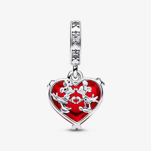 Charm Pandora Disney, Mickey e Minnie, Cuore in Vetro di Murano