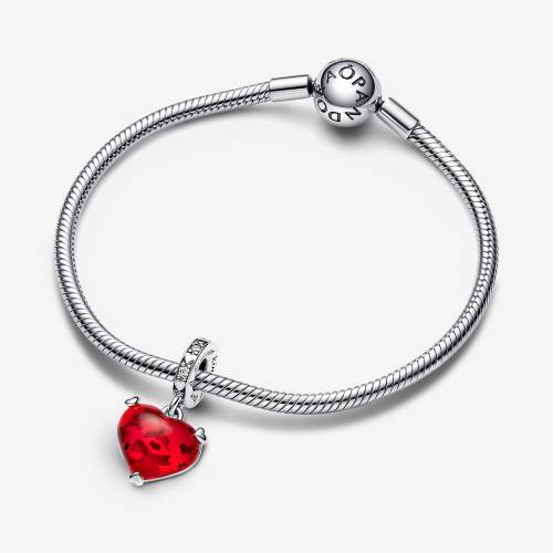 Charm Pandora Disney, Mickey e Minnie, Cuore in Vetro di Murano