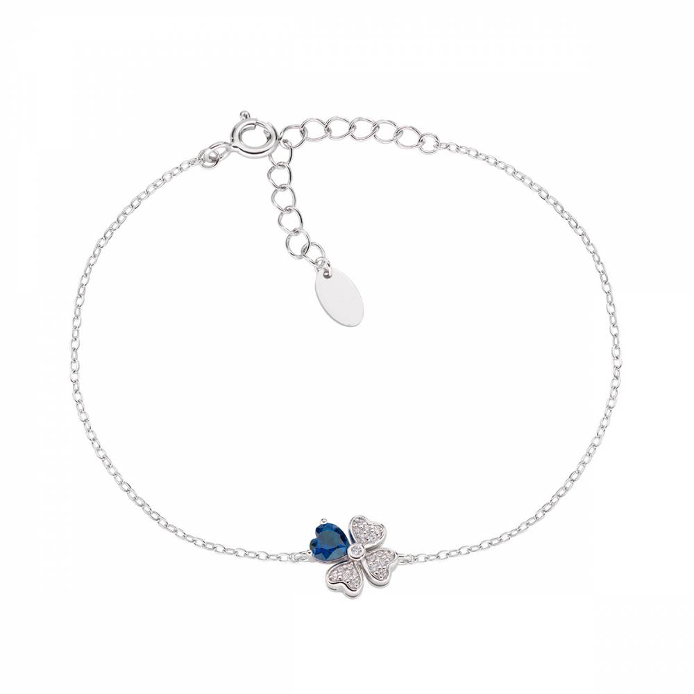 Bracciale Amen "Quadricuore" Blu in Argento con Zirconi