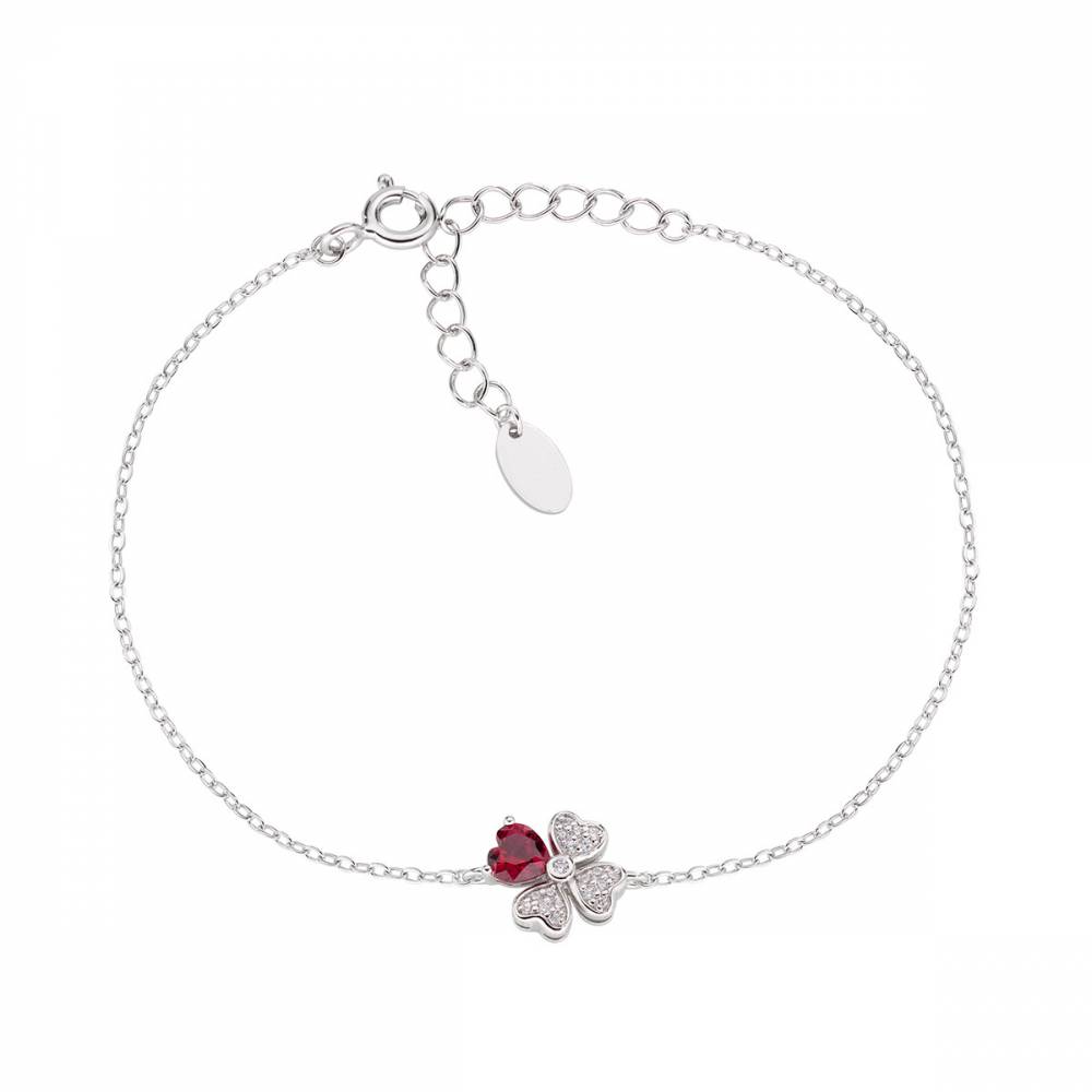 Bracciale Amen "Quadricuore" Rosso in Argento con Zirconi