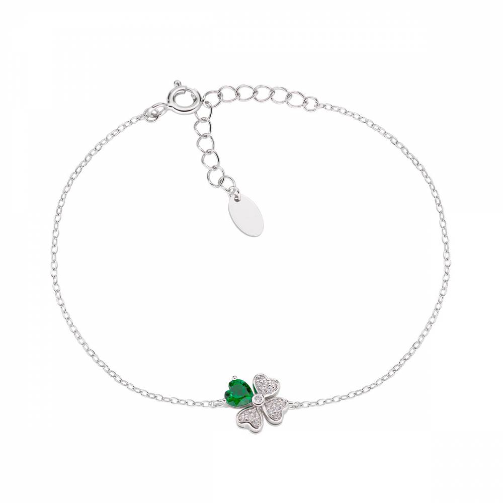 Bracciale Amen "Quadricuore" Verde in Argento con Zirconi