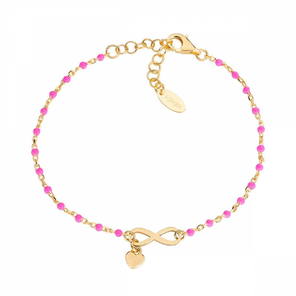 Bracciale Amen "Infinito" in Argento dorato con Smalto Fucsia