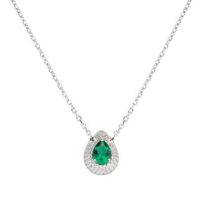 Collana Amen "Goccia d'Amore" Verde in Argento con Zirconi