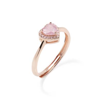 Anello Amen in Argento Rosato con Cuore in Creek Stone