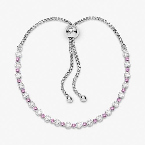 Pandora Bracciale Tennis Rosa con Chiusura Regolabile