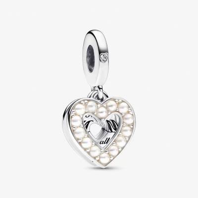 Pandora Charm Pendente Doppio Cuore con Perle Coltivate d'Acqua Dolce