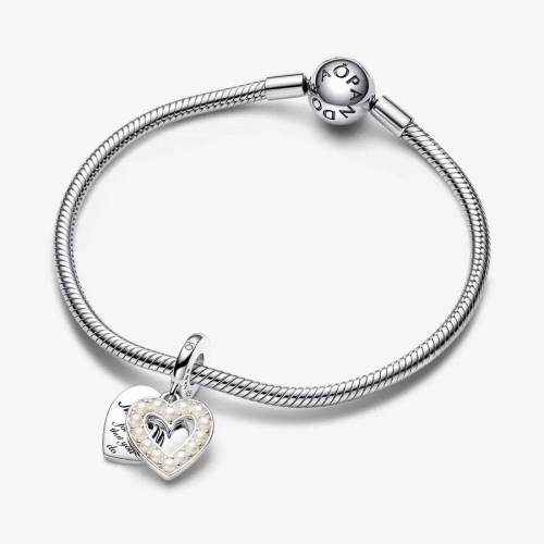 Pandora Charm Pendente Doppio Cuore con Perle Coltivate d'Acqua Dolce