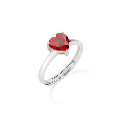 Amen Anello "Cuore" in Argento e Zircone Rosso