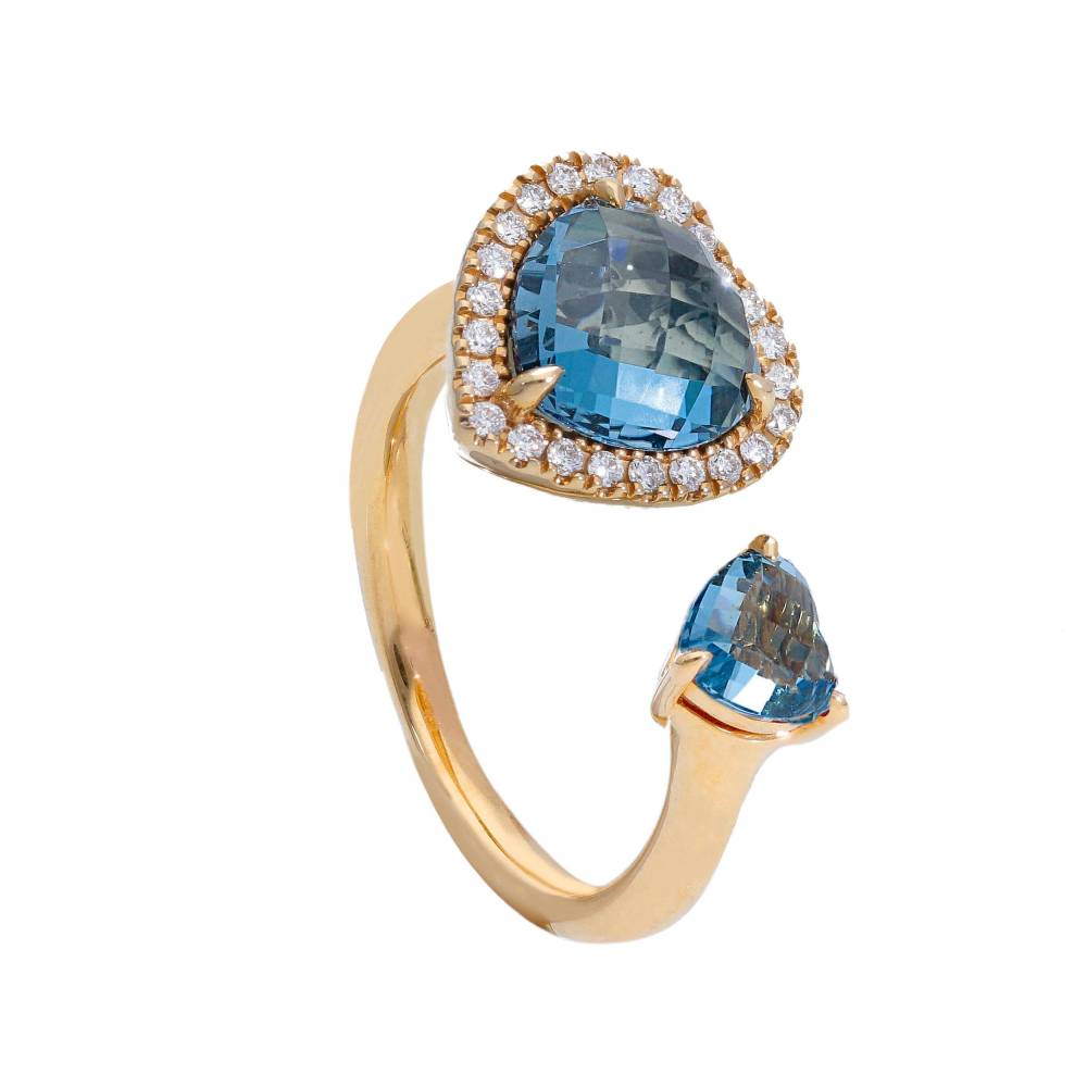 Anello in Oro Rosa con Topazi Blue London e Diamanti