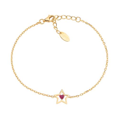 Amen Bracciale Dorato con Stella e Cuore in Zircone Rosso