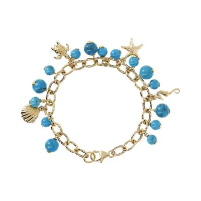 Etrusca Bracciale Catena Rolo con Charms Marini e Pietra Naturale Turchese