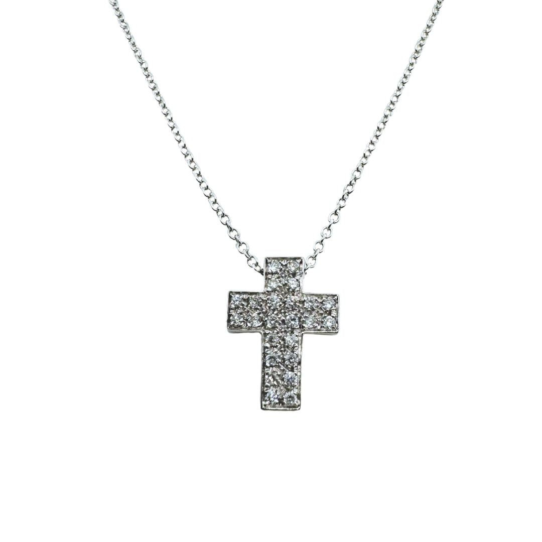Collana Davite&Delucchi in Oro Bianco con Pendente Croce con Diamanti CLN011659