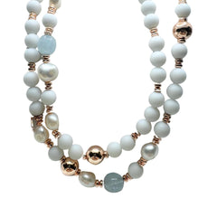 Collana Lelune Lunga con Agata Bianca, Ematite, Perle e Acquamarina LGNK100.3