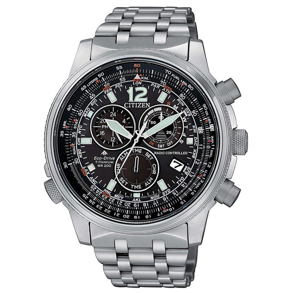 Orologio Citizen da Uomo Crono Pilot Super Titanio Radiocontrollato Nero