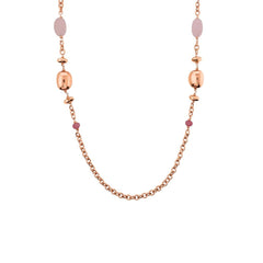Collana Bronzallure Lunga Pepite Lucide e Pietre Naturali di Quarzite Rosa WSBZ02547.RQ