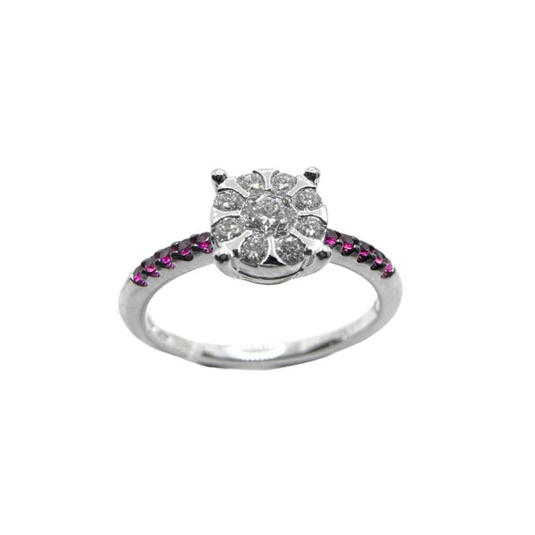 Anello Mirco Visconti in Oro Bianco con Centrale con Diamanti e Rubini sul Gambo AB713/20BR