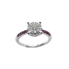 Mirco Visconti White Gold Ring with Diamond and Rubies Center on the Shank