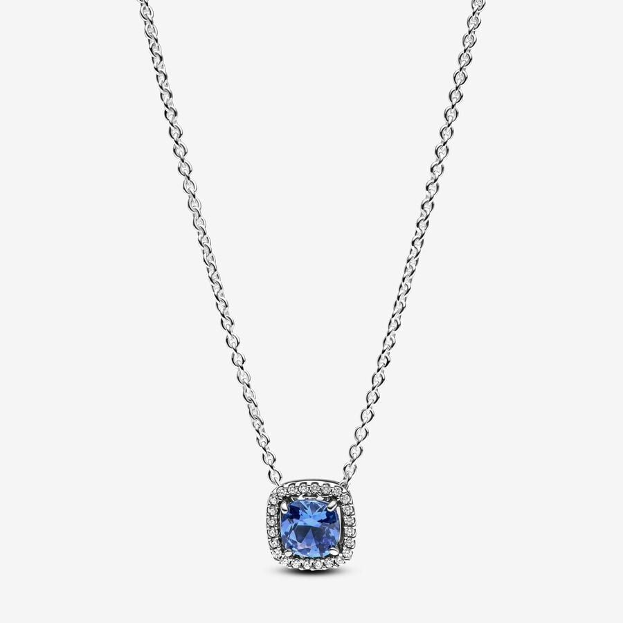Collana Pandora Punto Luce Quadrato Blu Con Pavè Bianco 393560C01-45