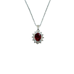 Collana Golay in Oro Bianco con Pendente con Rubino Taglio Ovale e Contorno di Diamanti PCL021WDIRU