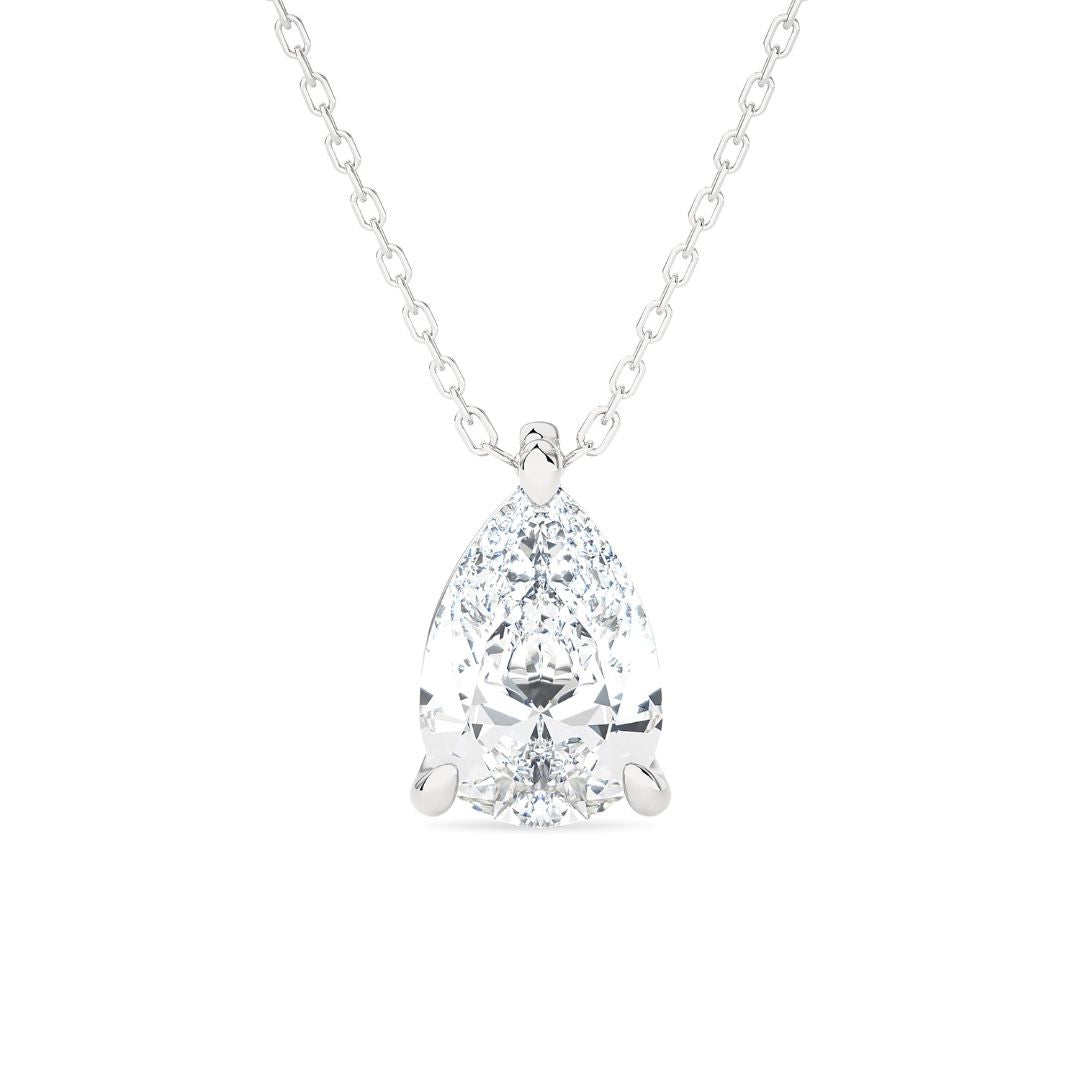 18KT White Gold Necklace with Drop-Cut Diamond Pendant