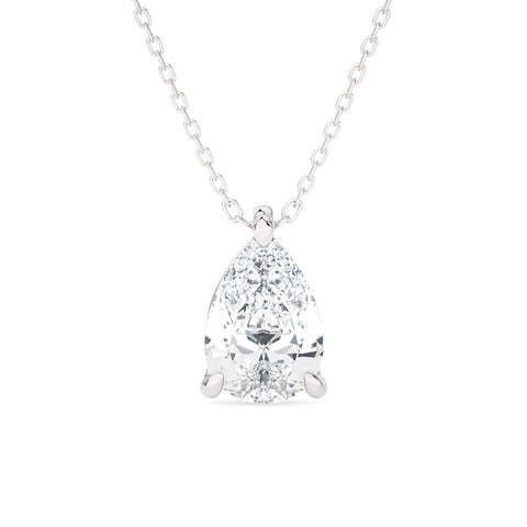18KT White Gold Necklace with Drop-Cut Diamond Pendant