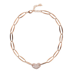 Bronzallure Choker Necklace with Marquise Links and Heart in Cubic Zirconia Pavé