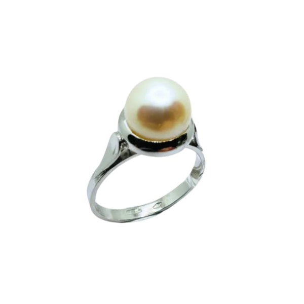 Anello in Oro Bianco 18 KT con Perla Giapponese Akoya mm 7,5-8 AN076