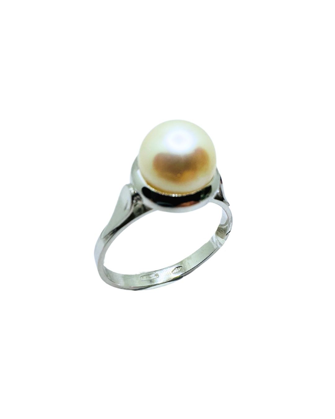 Anello in Oro Bianco 18 KT con Perla Giapponese Akoya mm 7,5-8