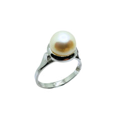 Anillo de oro blanco de 18 quilates con perla japonesa Akoya de 7,5-8 mm